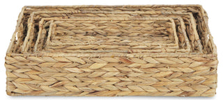 4-Piece Water Hyacinth Rectangular Tray With Metal Frame