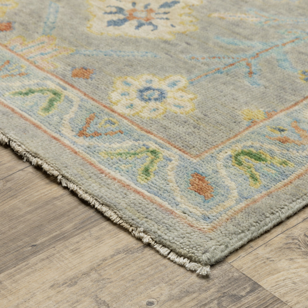 Preston Hand-Knotted Wool Traditional Grey/ Multi Area Rug 8' x 10'