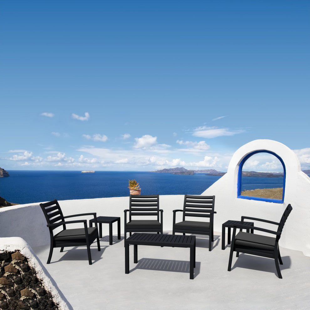 Artemis XL Club Chair, Set of 2, Black With Acrylic Fabric Charcoal Cushions