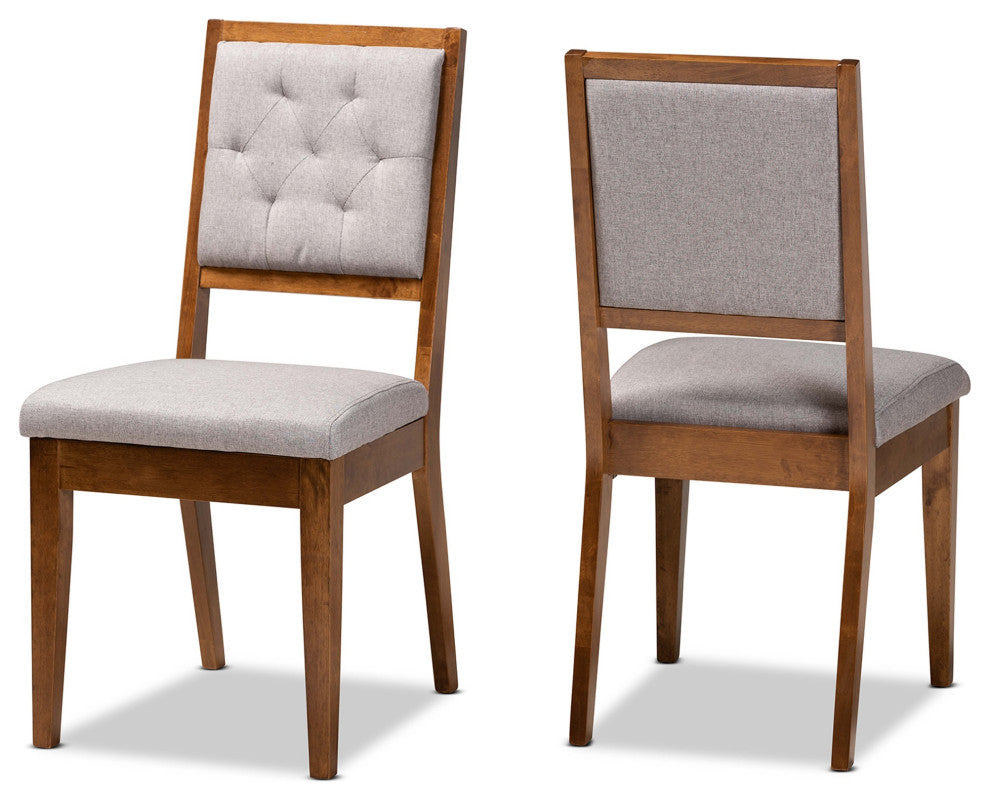 Gray Fabric Upholstered And Walnut Brown Finished Wood Dining Chairs, Set of 2
