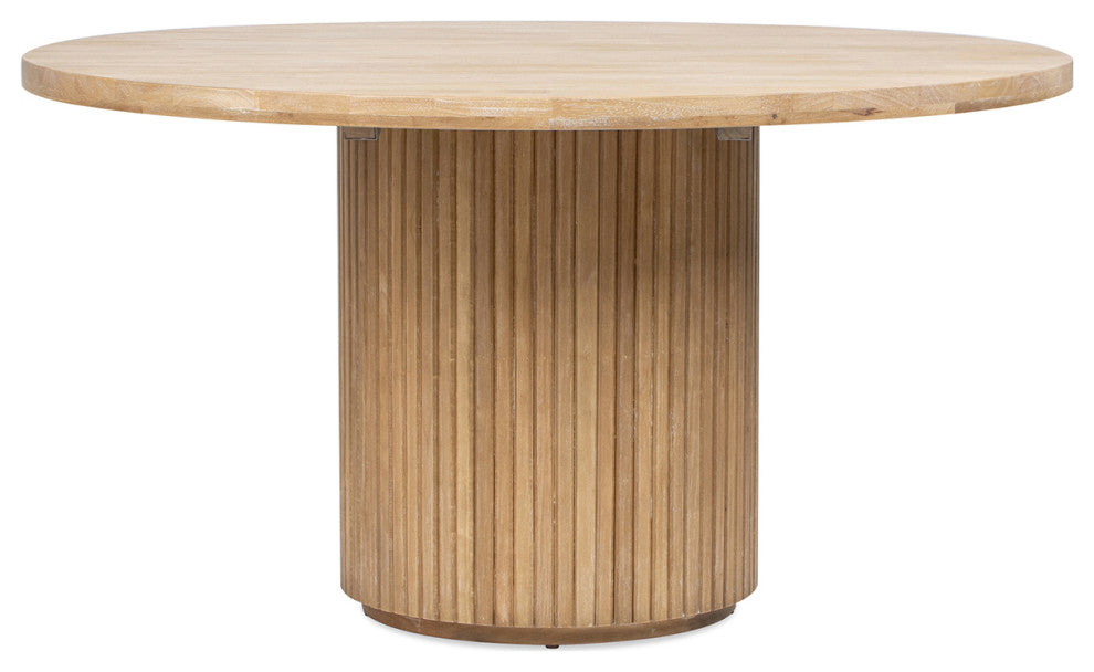 Charlotte 55" Round Fluted Wood Dining Table, Bleached Blonde