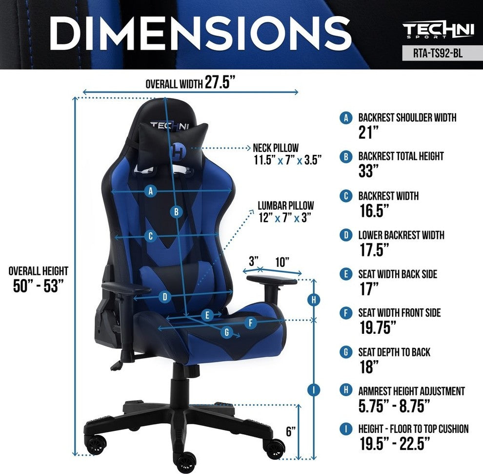 Techni Sport Office-PC Gaming Chair, Blue