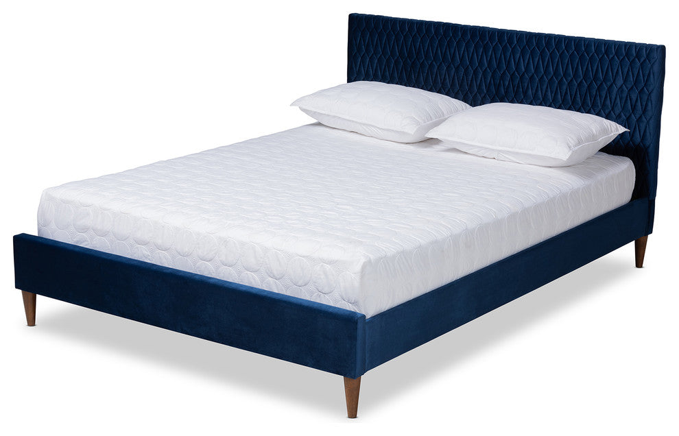 Lorelle Glam and Luxe Royal Blue Velvet Fabric Upholstered Queen Bed