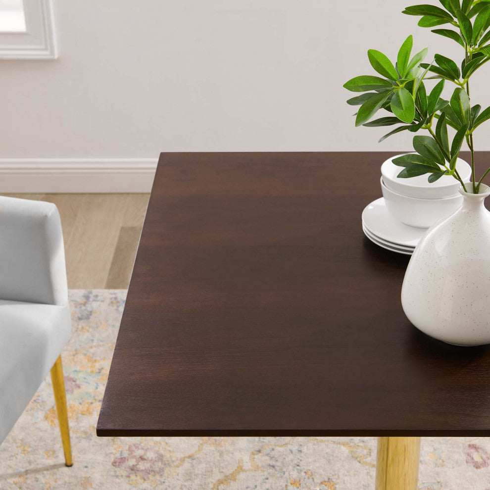 35" Dining Table, Square, Gold Walnut, Metal, Modern Bistro Hospitality