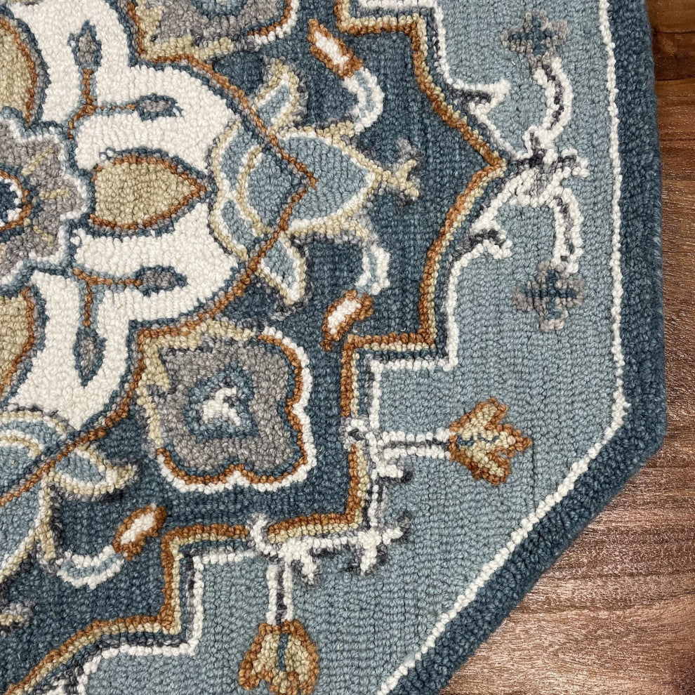 5" Round Blue Traditional Medallion Area Rug
