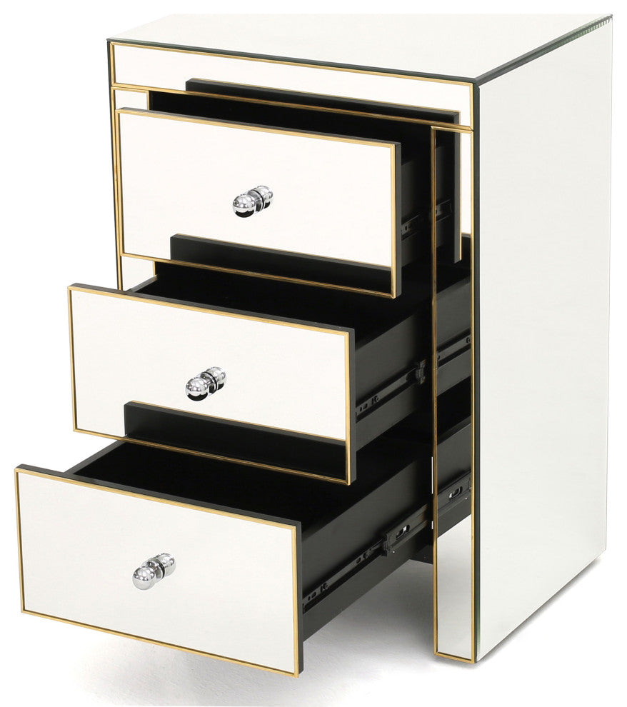 GDF Studio Langley Mirrored 3 Drawer Side Table