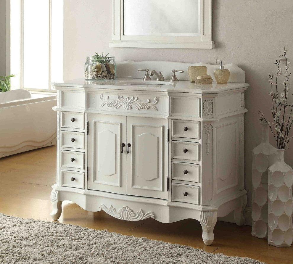 42" Morton Antique-Style Bathroom Cabinet Vanity Imperial White Marble