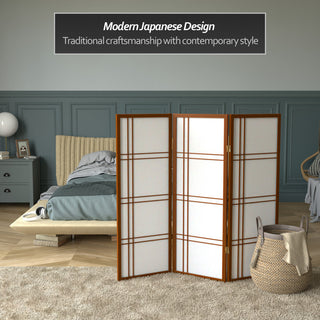 4' Tall Double Cross Shoji Screen, Walnut, 3 Panels