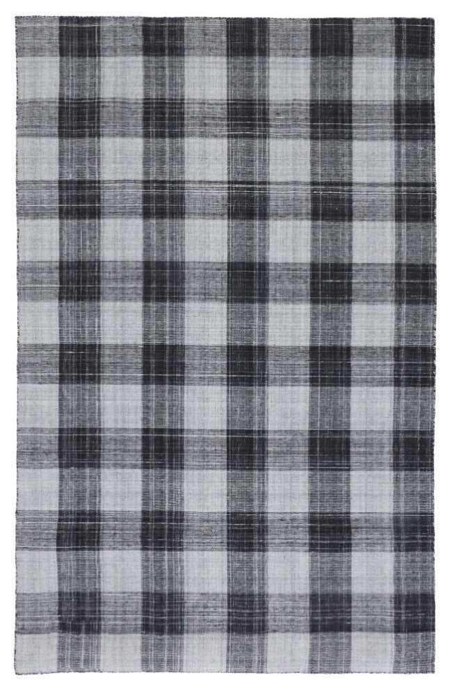 Moya Soft Casual Plaid, Handmade Rug, Black, 5'x8'