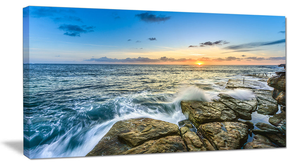 "Rocky Coogee Beach in Sydney" Seashore Canvas Print, 32"x16"
