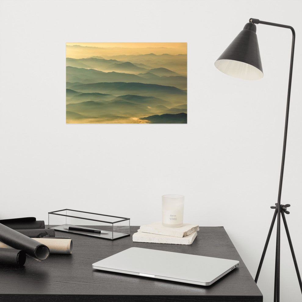 Foggy Mountain Layers at Sunset Landscape Photo Unframed Wall Art Prints, 12" X 18"