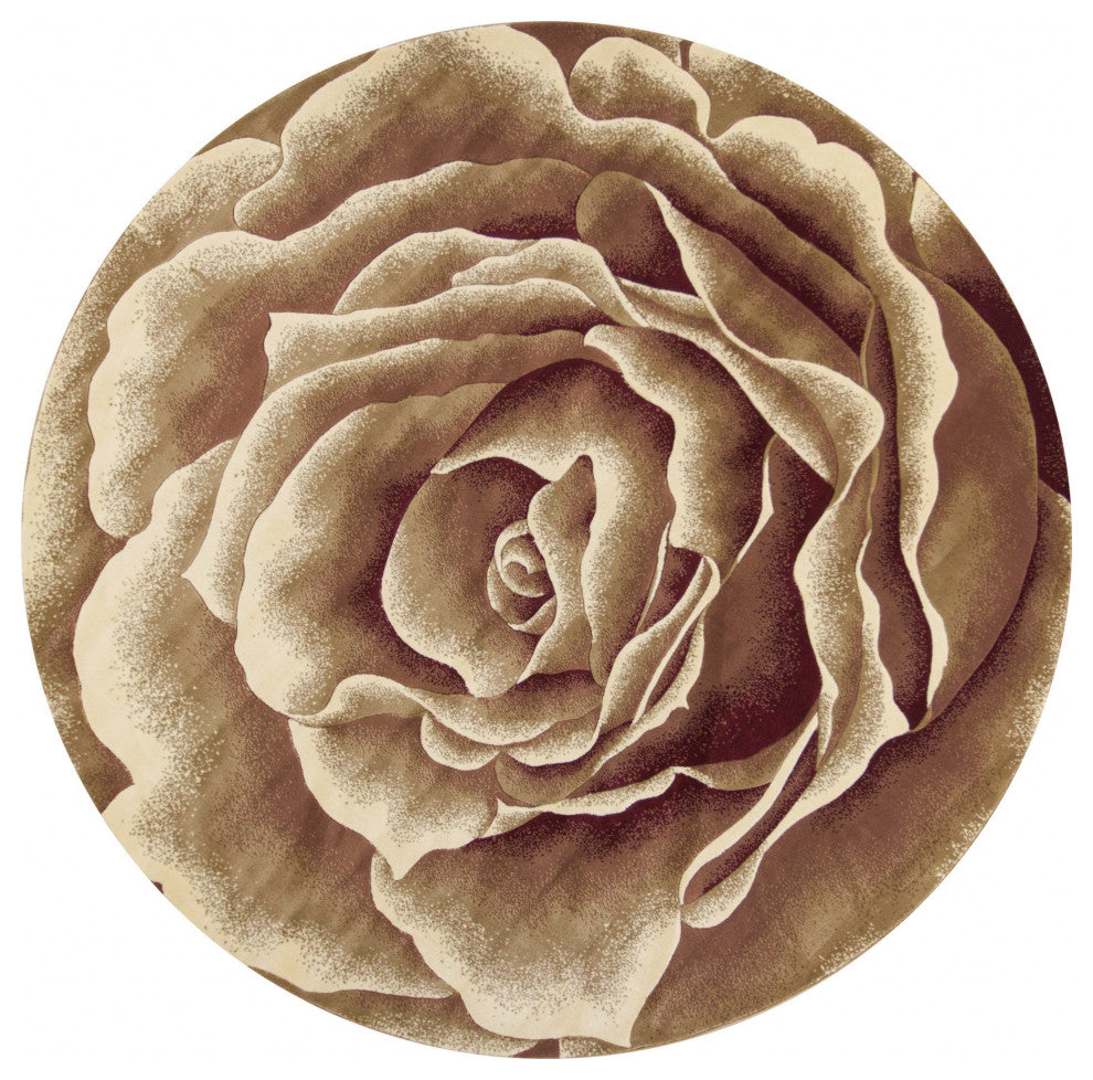 HomeRoots 7' Round Ivory Floral Indoor Area Rug