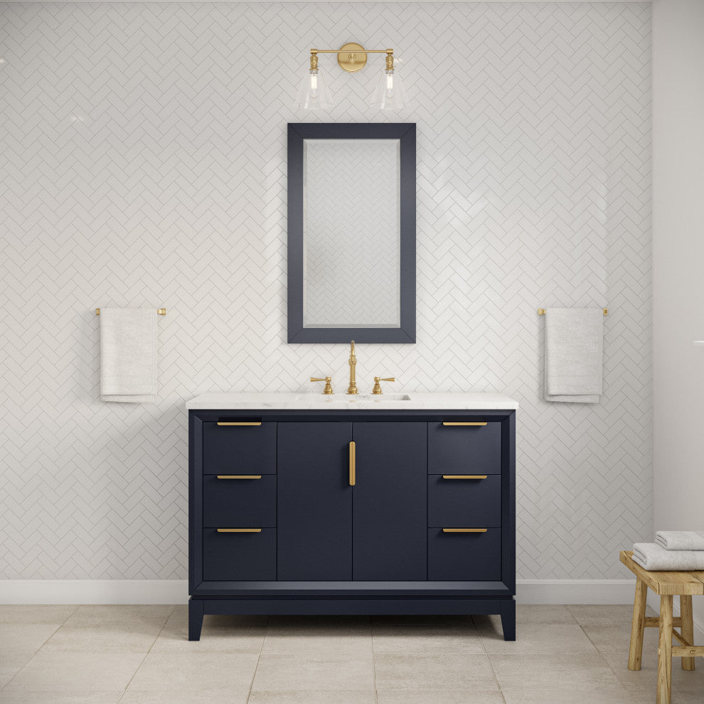Elizabeth 48" Single Sink Carrara White Marble Vanity, Monarch Blue