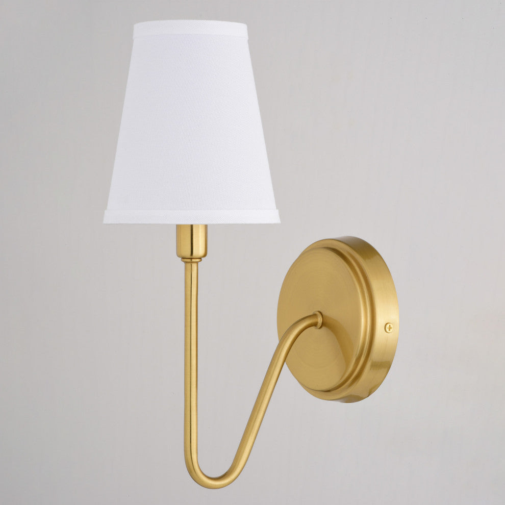 Briar 1-Light Traditional Wall Sconce White Linen Shade, Muted Brass