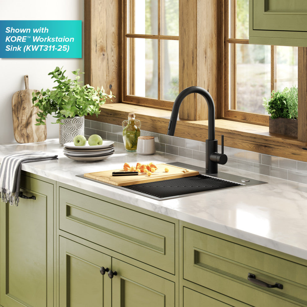 Oletto Pull-Down 1-Hole Kitchen Faucet, Matte Black