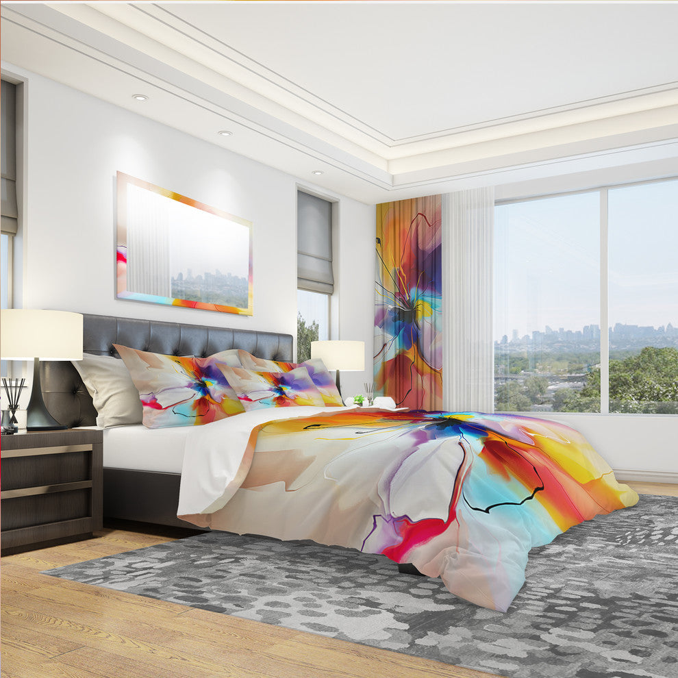 Creative Flower in Multiple Colors Modern Duvet Cover, King