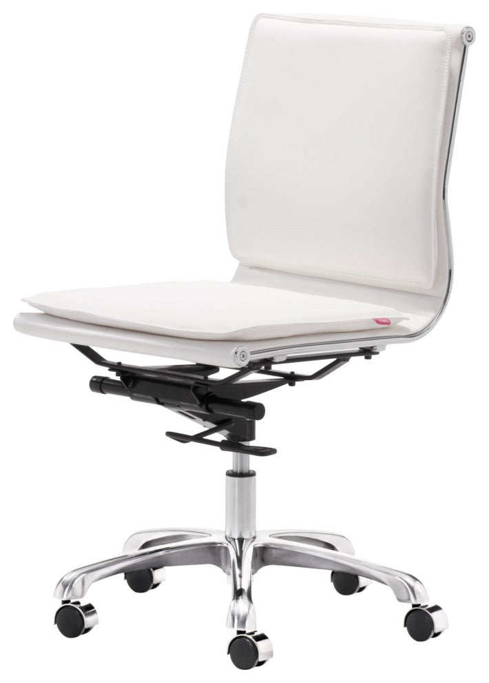 Computer Chair, Faux Vinyl Leather, Steel, White, Silver, Home Business Office