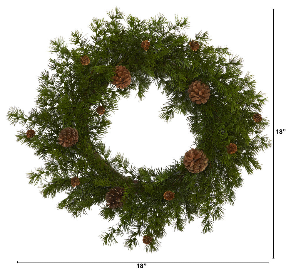 Nearly Natural 18ï¿½ Alpine Pine and Pine Cone Artificial Wreath