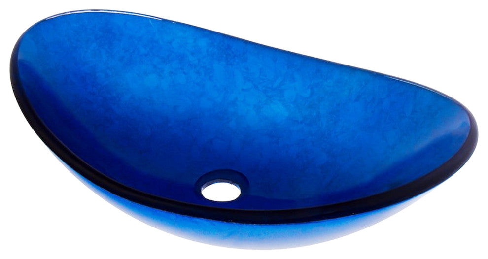 Azzurro Blue Foiled Oval Glass Vessel Bathroom Sink w/ Drain, TIG-S132-8031, Chrome