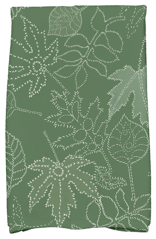 Dotted Leaves Floral Print Hand Towel, Green