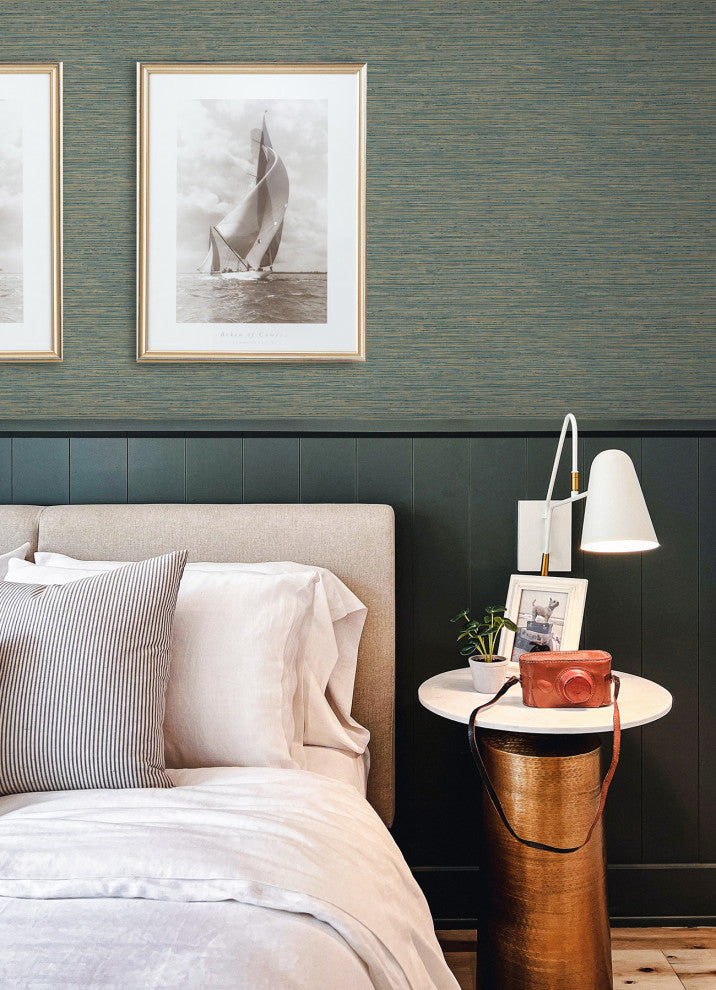 Teal Dimensional Grasscloth Peel and Stick Wallpaper
