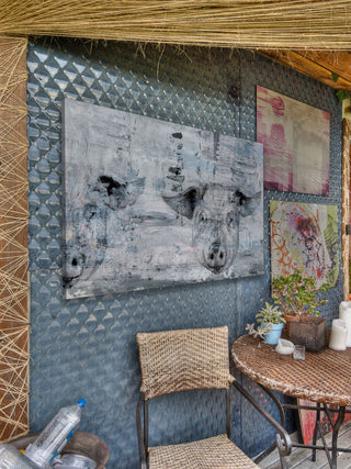 "Blue Pigs" Painting Print on Wrapped Canvas, 45"x30"