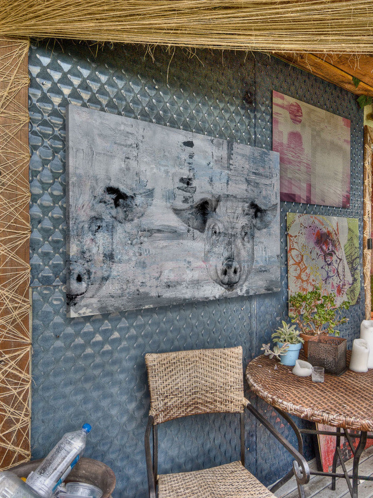 "Blue Pigs" Painting Print on Wrapped Canvas, 45"x30"