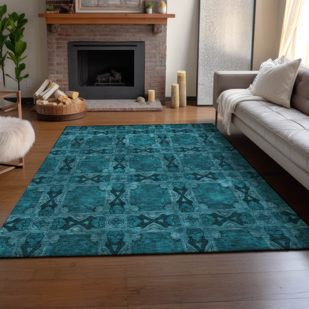 Premium Machine Washable Mayfield AMF564 Teal 5' x 7'6" Rug