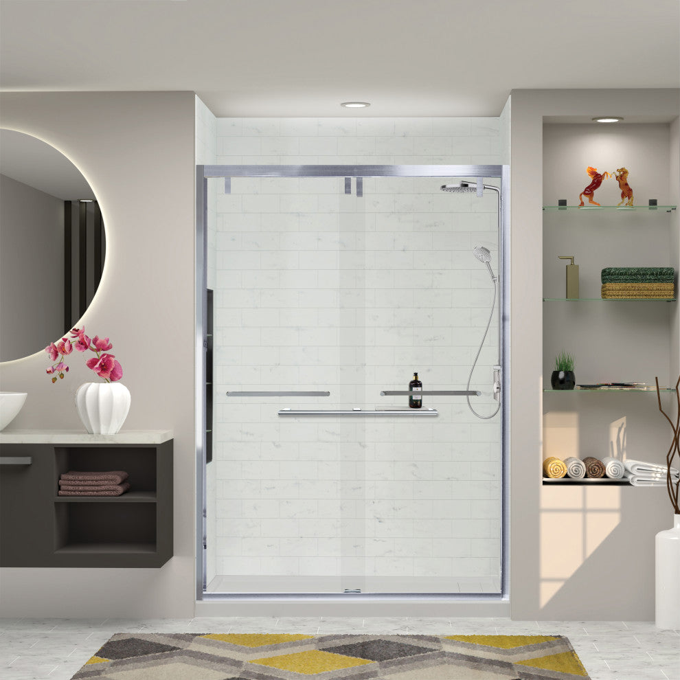 Eden 56-60" W x 80" H Shower Door, Iron Glass, Polished Chrome, Riley