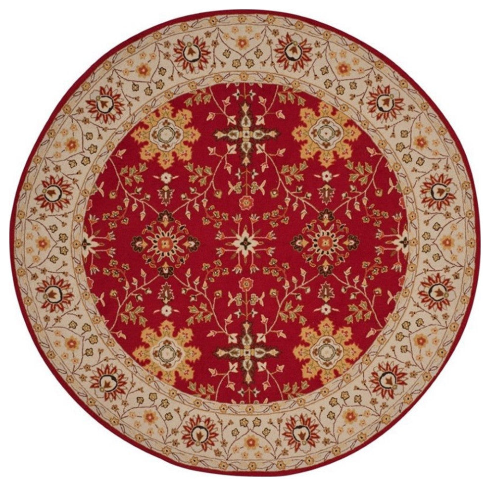 Safavieh DuraRug 6' Round Hand Hooked Rug in Red and Ivory