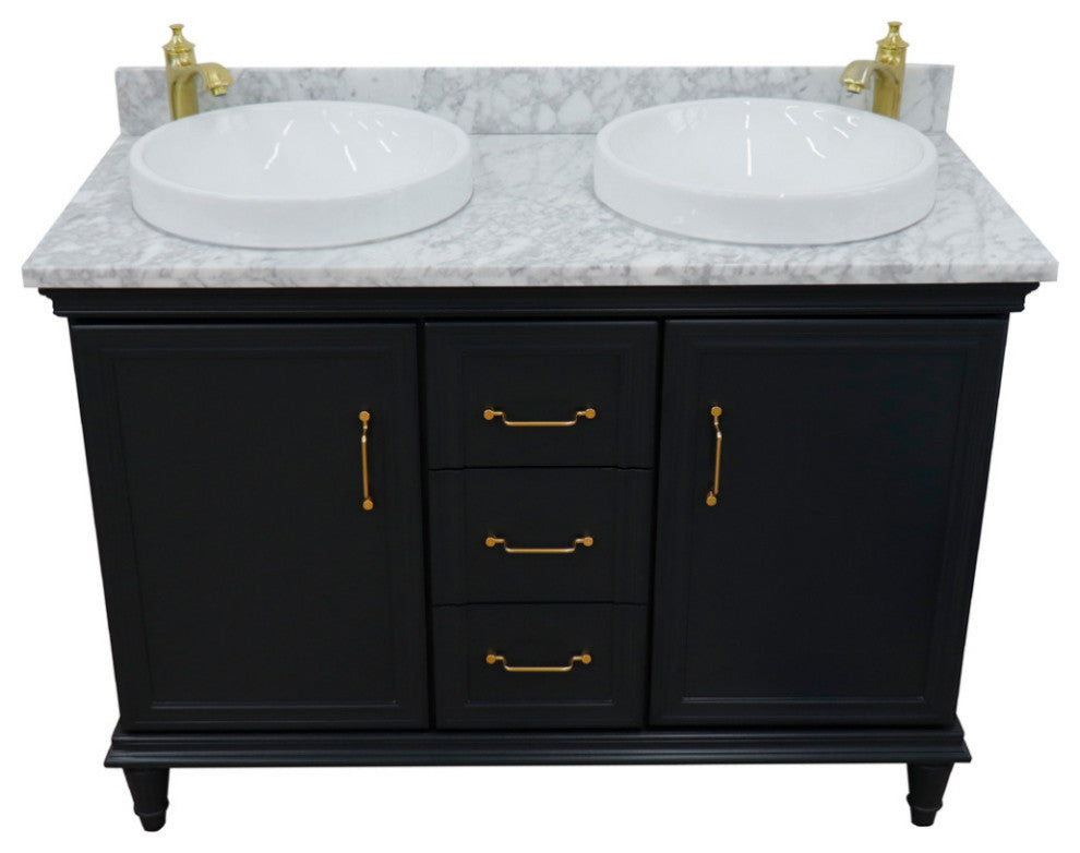 49" Double Vanity, Dark Gray Finish With White Carrara And Round Sink