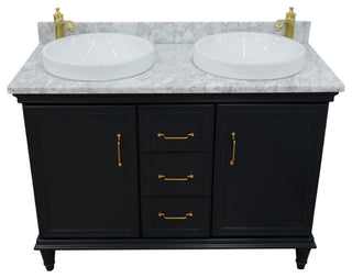 49" Double Vanity, Dark Gray Finish With White Carrara And Round Sink