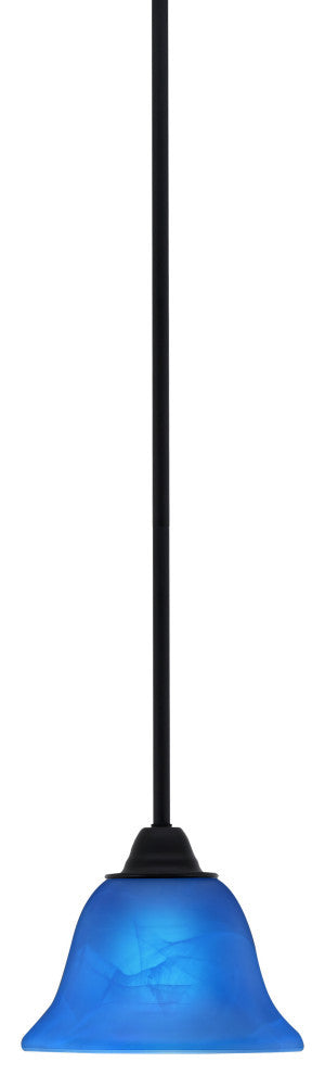 Paramount Mini Pendant, Matte Black, 7" Blue Italian Glass