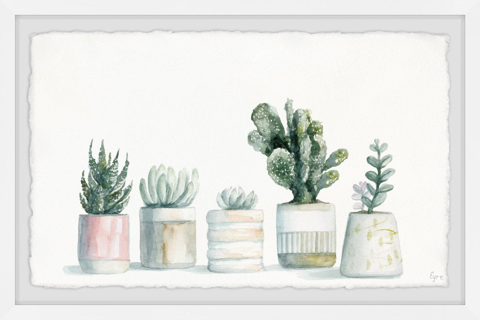 "Frosty Succulents" Framed Painting Print, 18x12