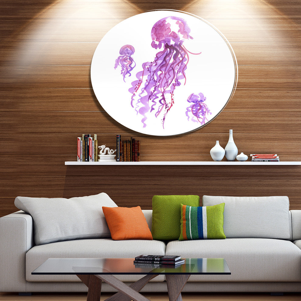 Purple Jellyfish Watercolor, Animal Disc Metal Wall Art, 36"