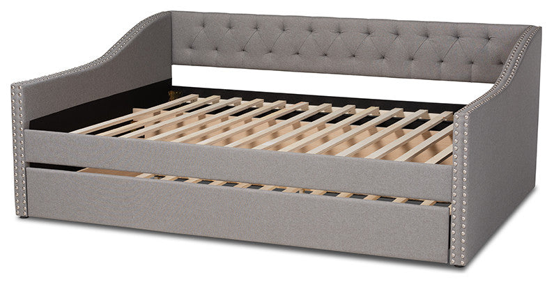 Haylie Light Grey Fabric Upholstered Full Size Daybed With Roll-Out Trundle Bed