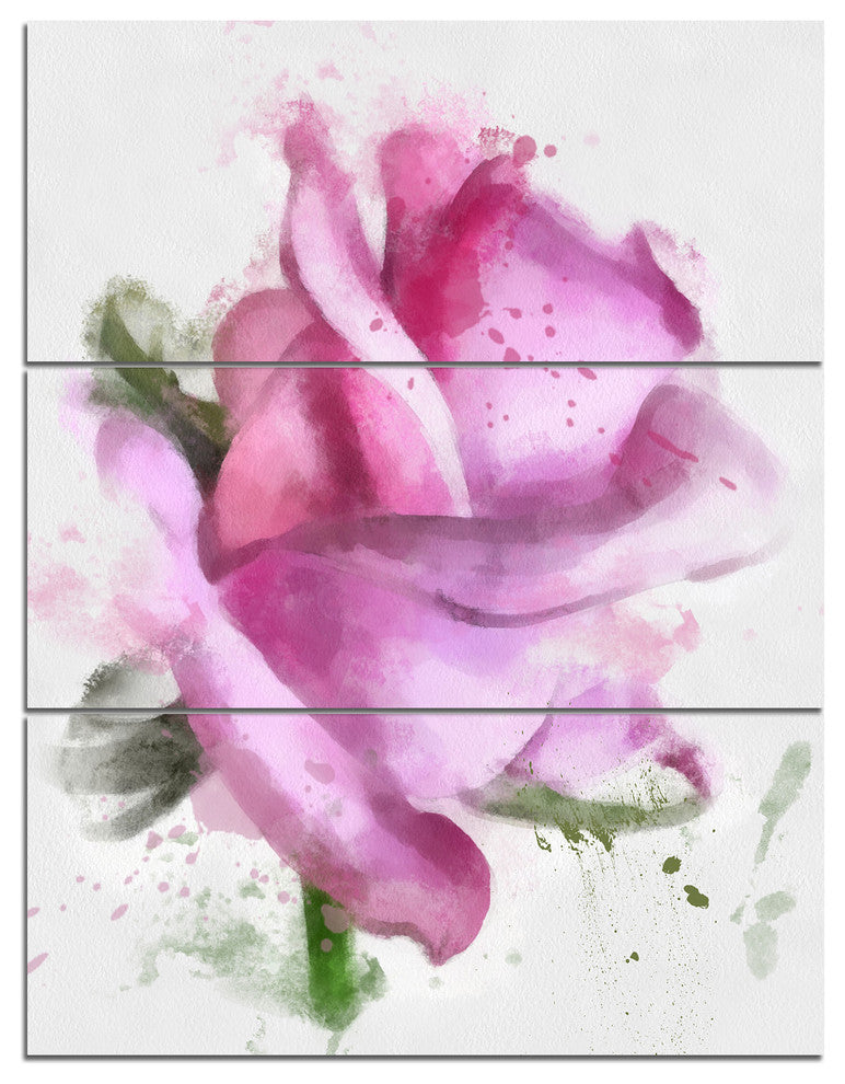 Pink Rose Drawing Watercolor, Floral Triptych Canvas Art Print, 28x36, 3 Panels