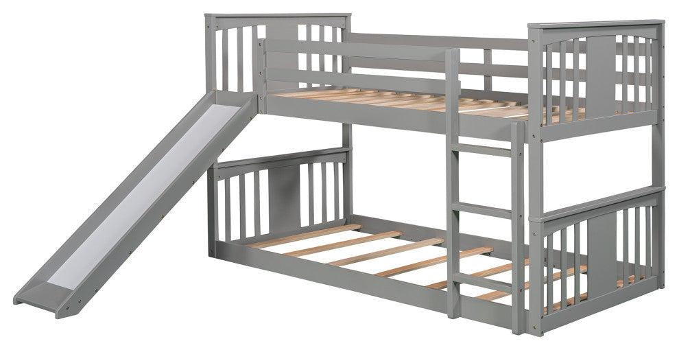 Gewnee Twin Over Twin Bunk Bed with Slide and Ladder in Gray