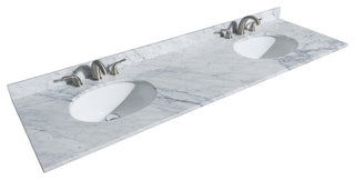 Deborah 72" White DBL Vanity, Carrara Marble Top, Oval Sinks, No Mirrors