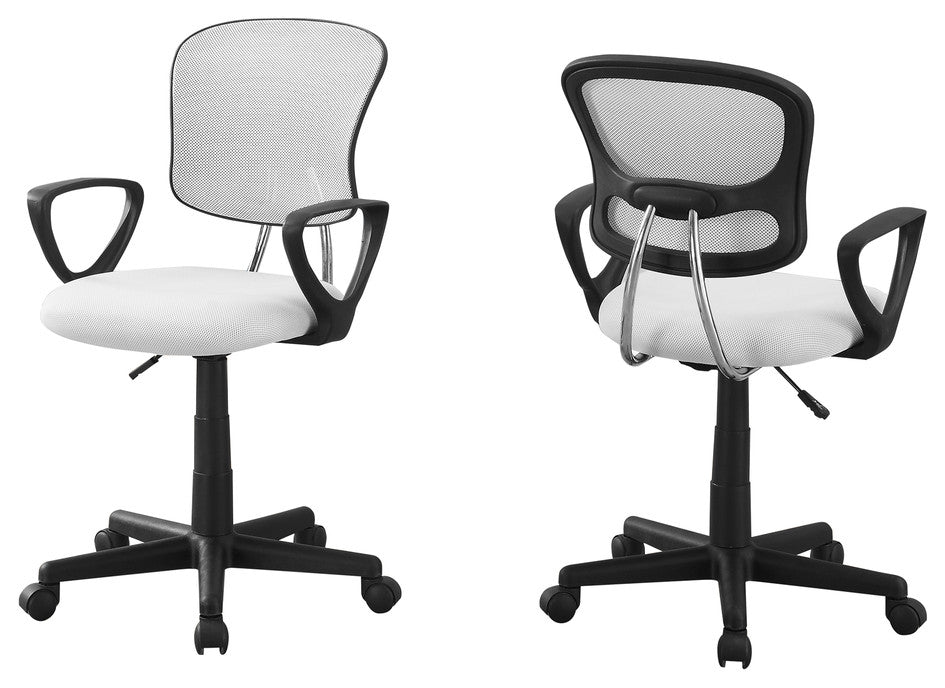 White Polyester Seat Swivel Adjustable Task Chair Mesh Back Plastic Frame