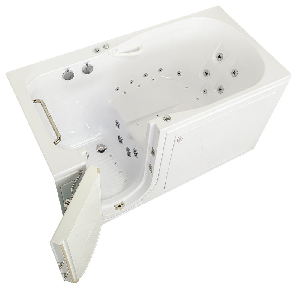 Ella Shak 36"x72" Air + Hydro + Foot Massage Walk-In tub, Outward Door, 2 Drains, No Faucet, Left Drain Heated Seat