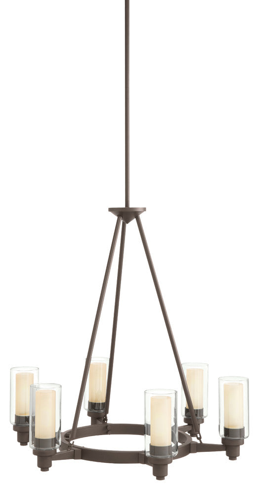 Chandelier 6-Light, Olde Bronze/Clear Cylinder With Umber Etched Center Glass