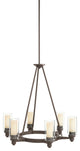 Chandelier 6-Light, Olde Bronze/Clear Cylinder With Umber Etched Center Glass
