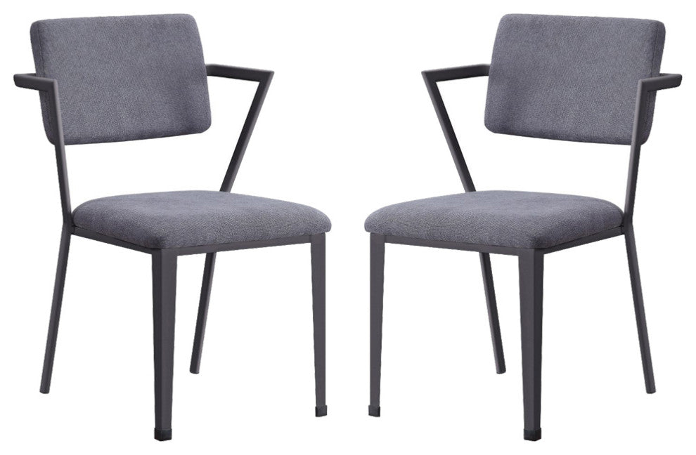 Set of 2 Gray Fabric Dining Chair, Gray/Gunmetal