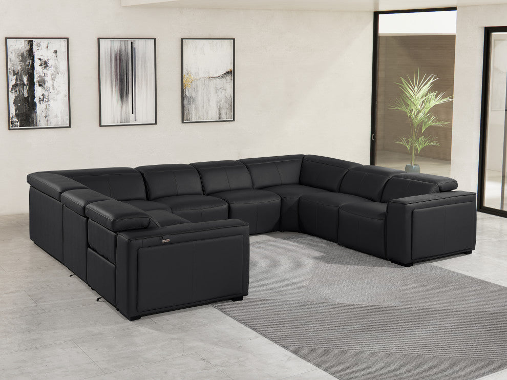 Niccolo Italian Leather 8-Piece U-Shaped 4 Power Reclining Sectional, Black
