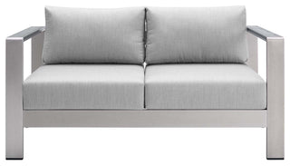 Shore Sunbrella Fabric Aluminum Outdoor Patio Loveseat Silver Gray