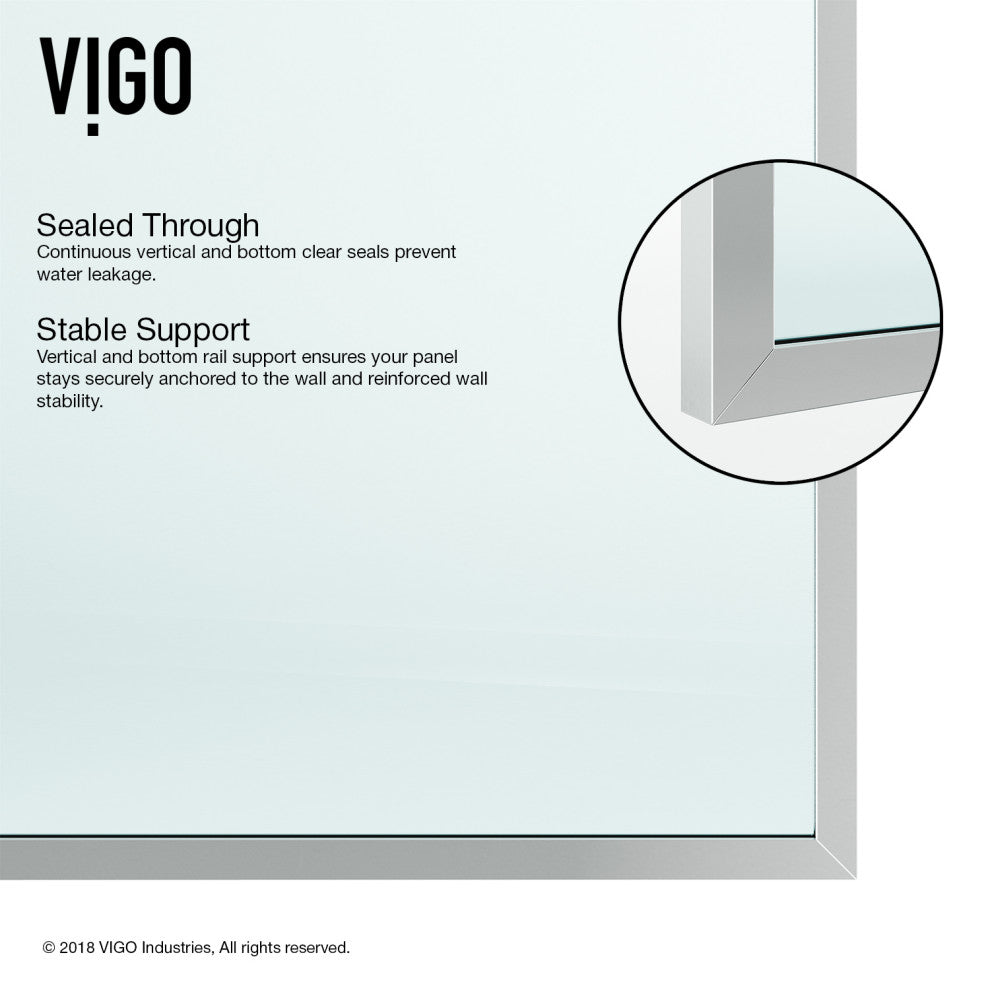 VIGO Zenith Frameless Fixed, Chrome, Shower Screen, 34" W X 74" H, Clear Glass