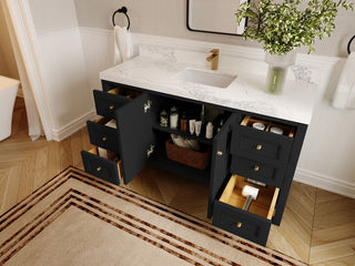 Nashville 60" Single Bathroom Vanity, Black 2" Calacatta Gold