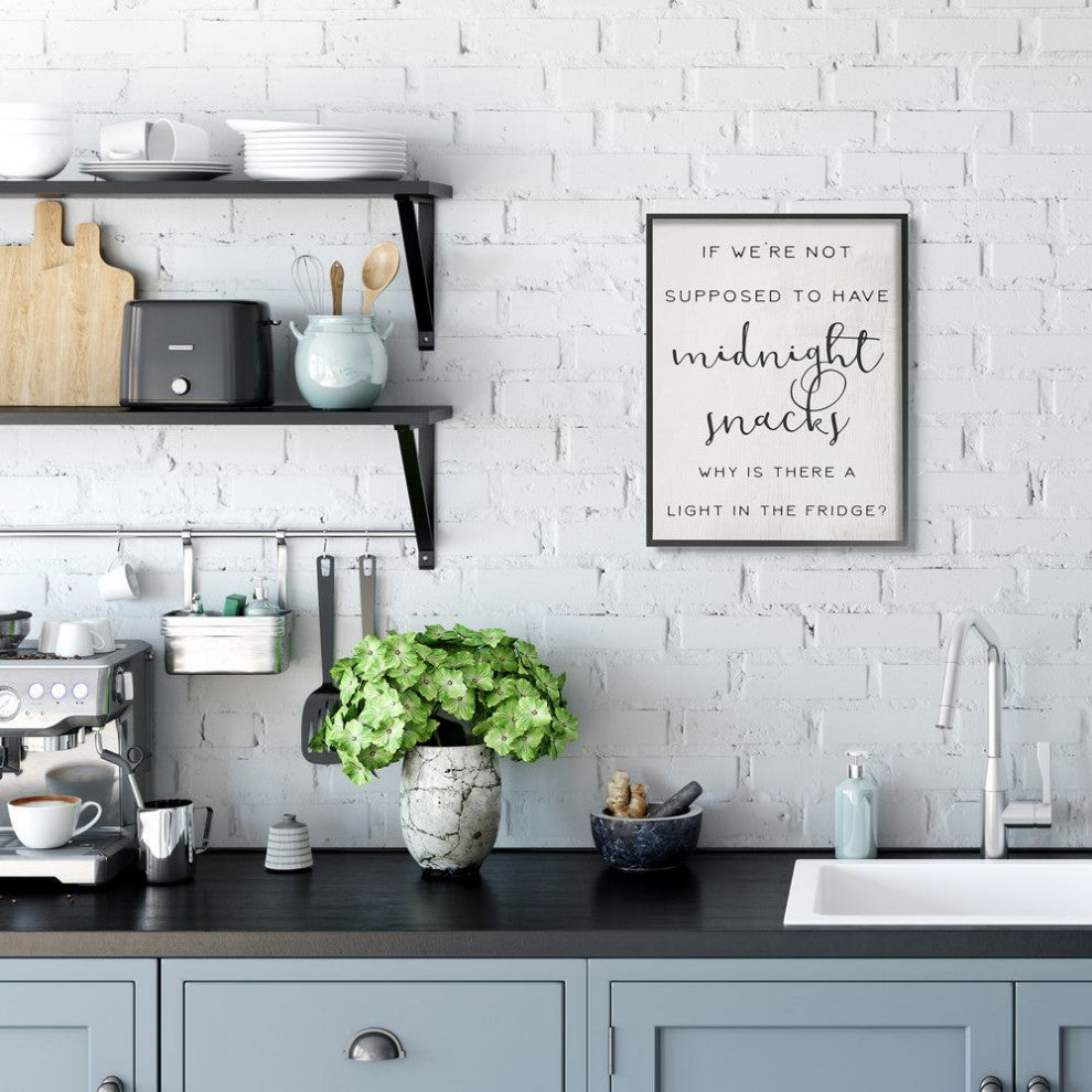 Midnight Snack Joke Hungry Kitchen Phrase Black White,1pc, each 16 x 20
