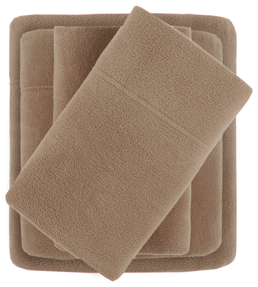 True North by Sleep Philosophy Knitted Micro Fleece Solid Sheet Set, Brown, Twin